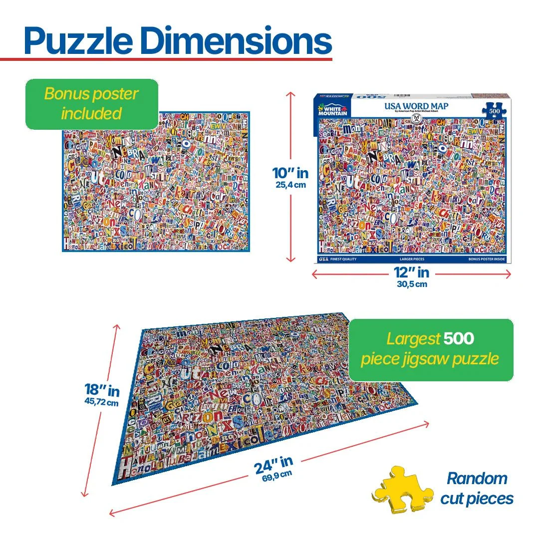 USA Word Map (2175pz) - 500 Piece Jigsaw Puzzle - Image 3